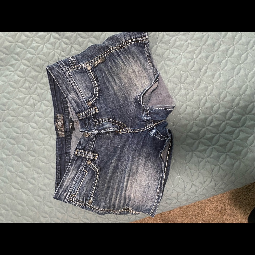Silver denim shorts